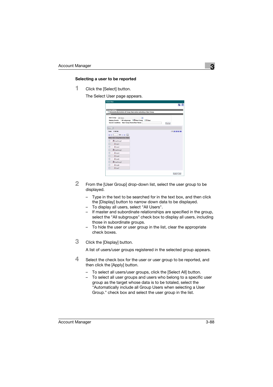 Selecting a user to be reported, Selecting a user to be reported -88 | Konica Minolta PageScope Enterprise Suite User Manual | Page 103 / 203