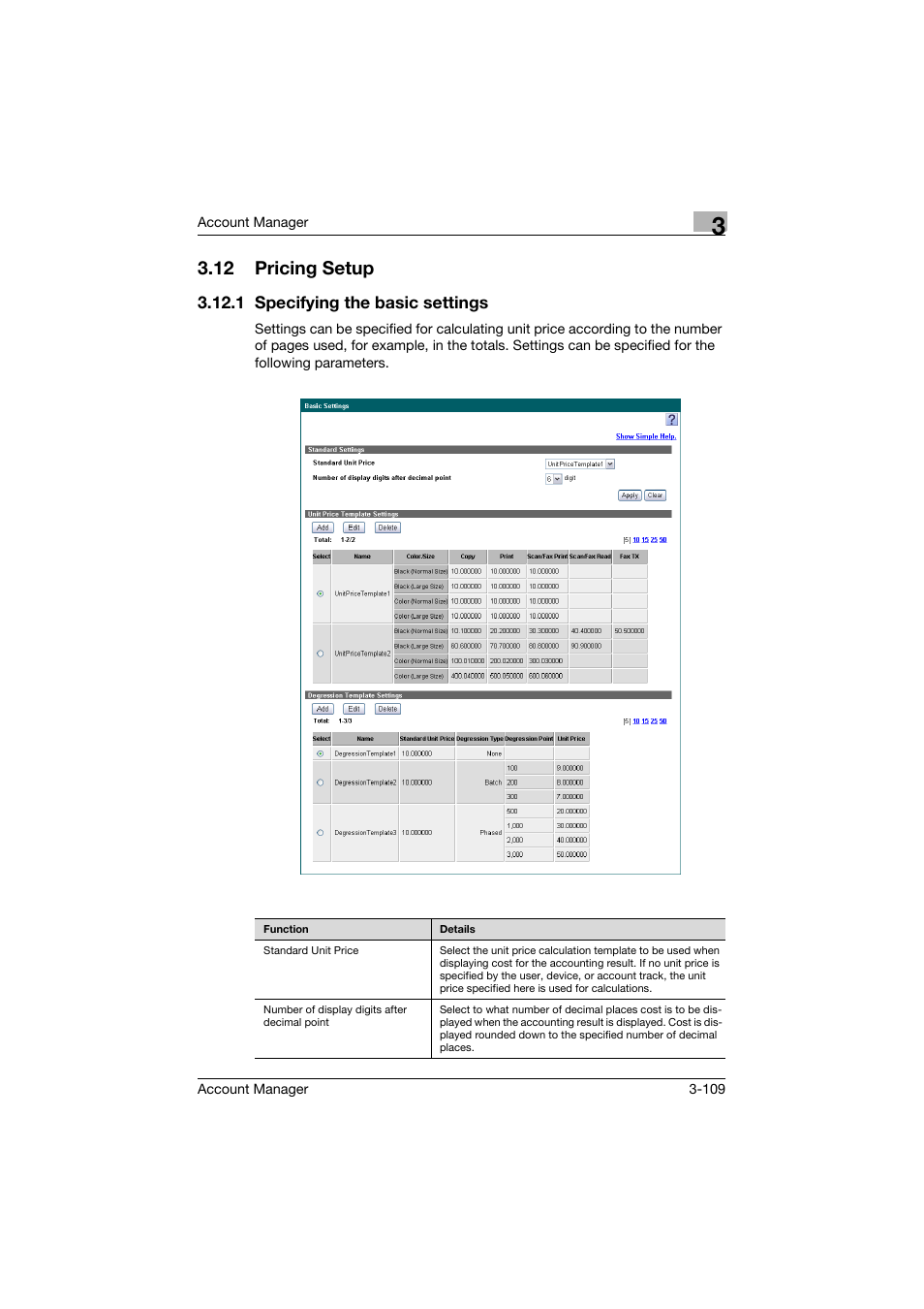 12 pricing setup, 1 specifying the basic settings, Pricing setup -109 | Specifying the basic settings -109 | Konica Minolta PageScope Enterprise Suite User Manual | Page 124 / 203