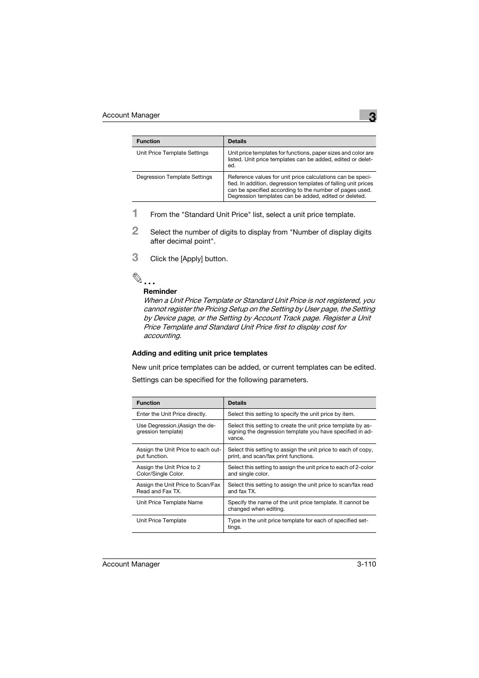 Adding and editing unit price templates, Adding and editing unit price templates -110 | Konica Minolta PageScope Enterprise Suite User Manual | Page 125 / 203