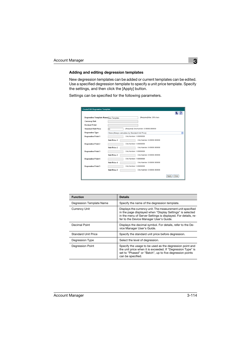 Adding and editing degression templates, Adding and editing degression templates -114 | Konica Minolta PageScope Enterprise Suite User Manual | Page 129 / 203