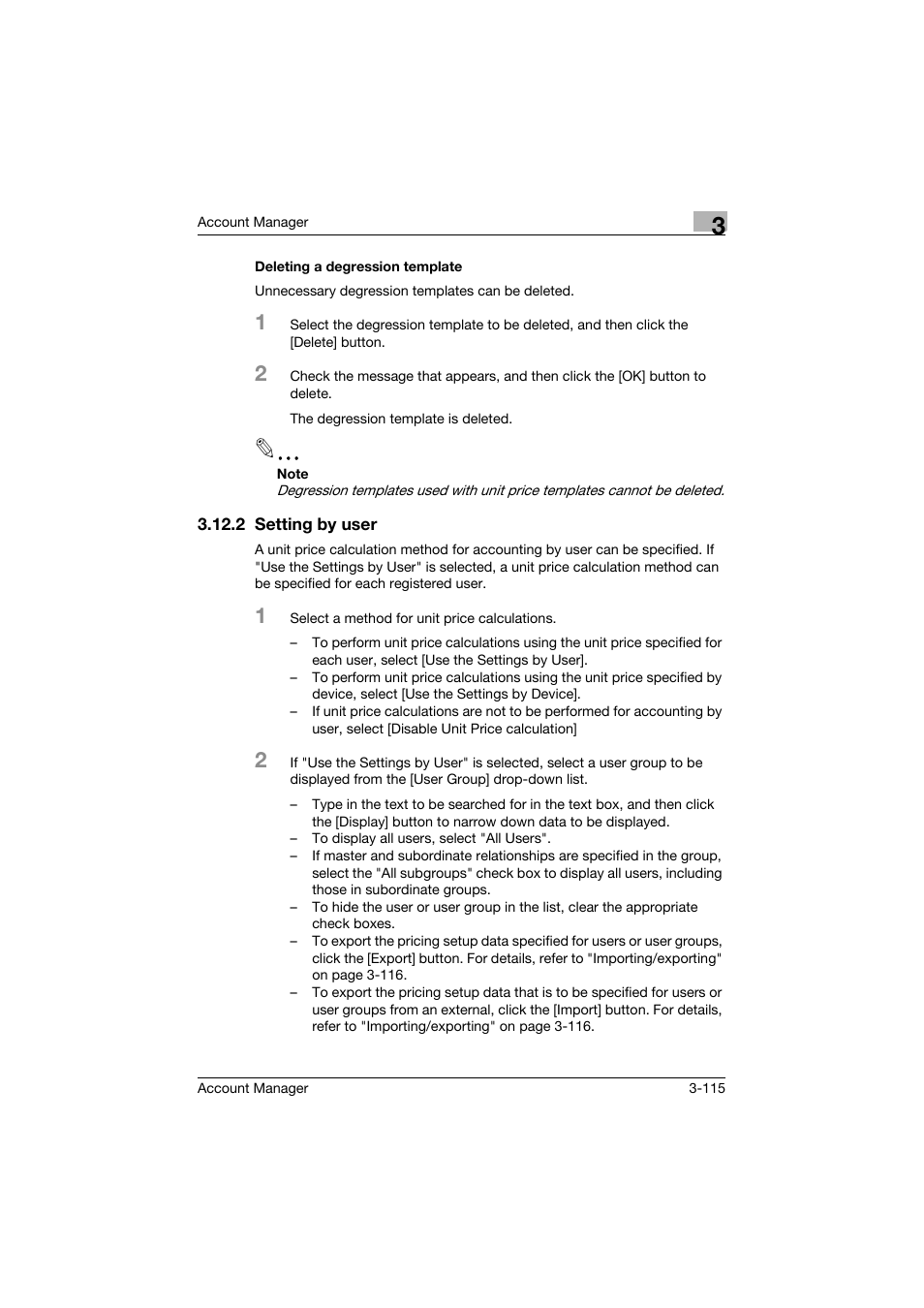 Deleting a degression template, 2 setting by user, Deleting a degression template -115 | Setting by user -115 | Konica Minolta PageScope Enterprise Suite User Manual | Page 130 / 203