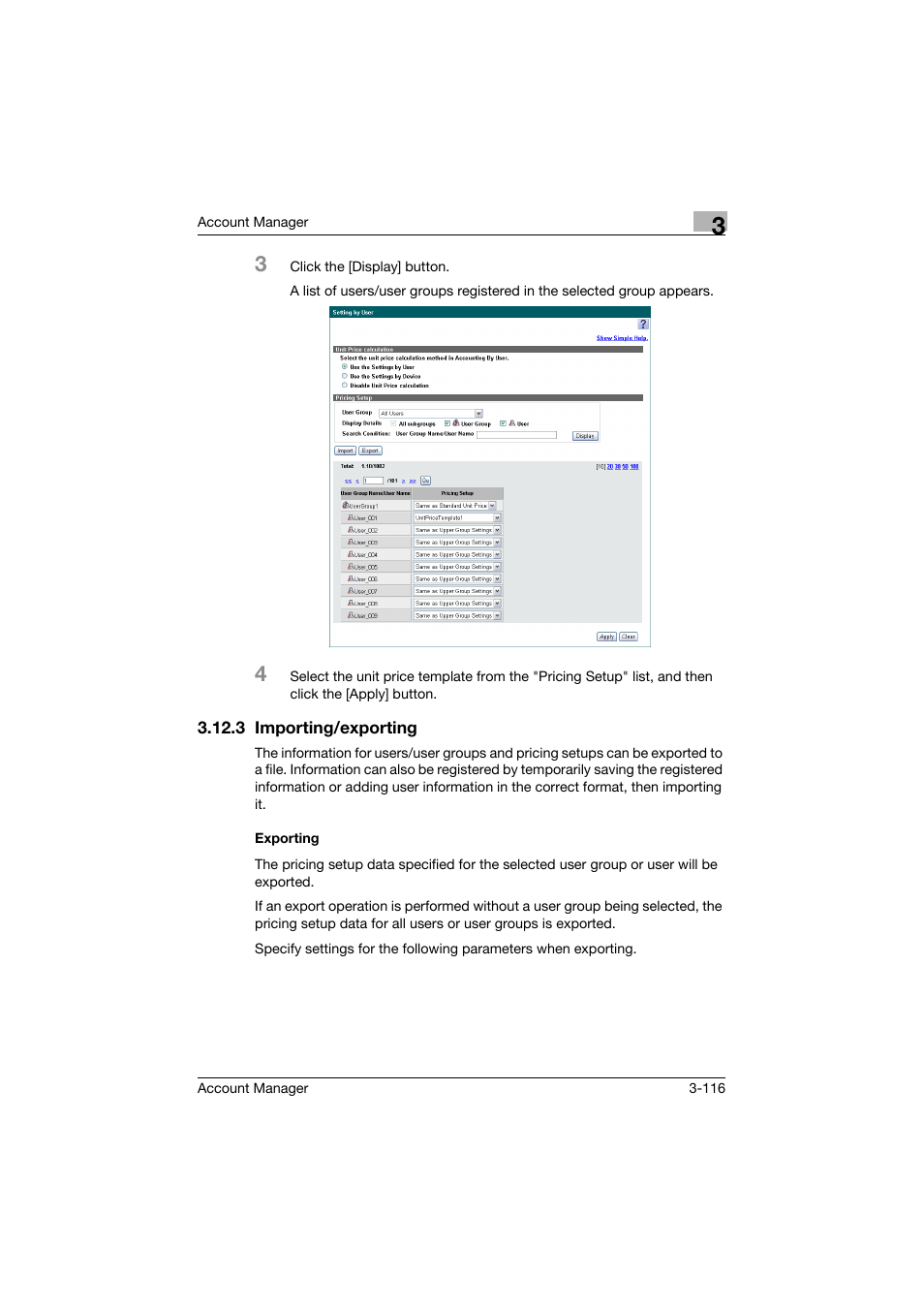 3 importing/exporting, Exporting, Importing/exporting -116 exporting -116 | Konica Minolta PageScope Enterprise Suite User Manual | Page 131 / 203