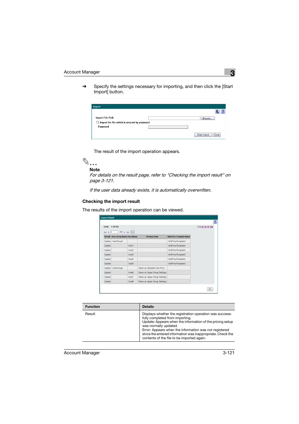 Checking the import result, Checking the import result -121 | Konica Minolta PageScope Enterprise Suite User Manual | Page 136 / 203