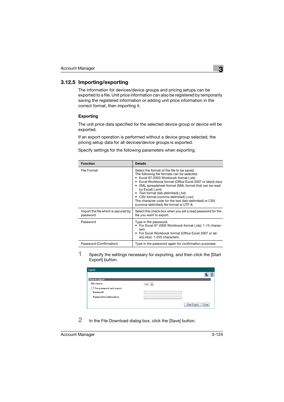 5 importing/exporting, Exporting, Importing/exporting -124 exporting -124 | Konica Minolta PageScope Enterprise Suite User Manual | Page 139 / 203
