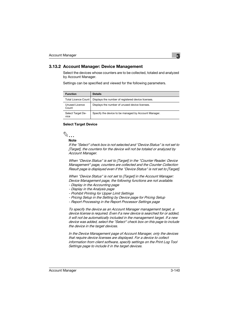 2 account manager: device management, Select target device | Konica Minolta PageScope Enterprise Suite User Manual | Page 155 / 203