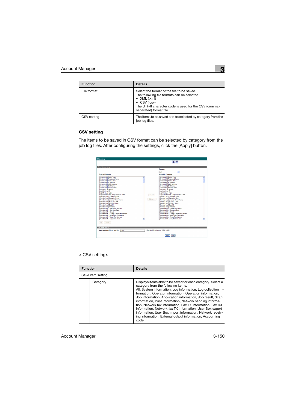 Csv setting, Csv setting -150 | Konica Minolta PageScope Enterprise Suite User Manual | Page 165 / 203