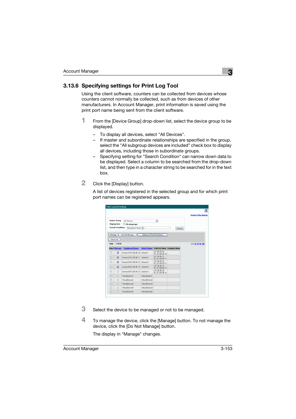 6 specifying settings for print log tool, Specifying settings for print log tool -153 | Konica Minolta PageScope Enterprise Suite User Manual | Page 168 / 203