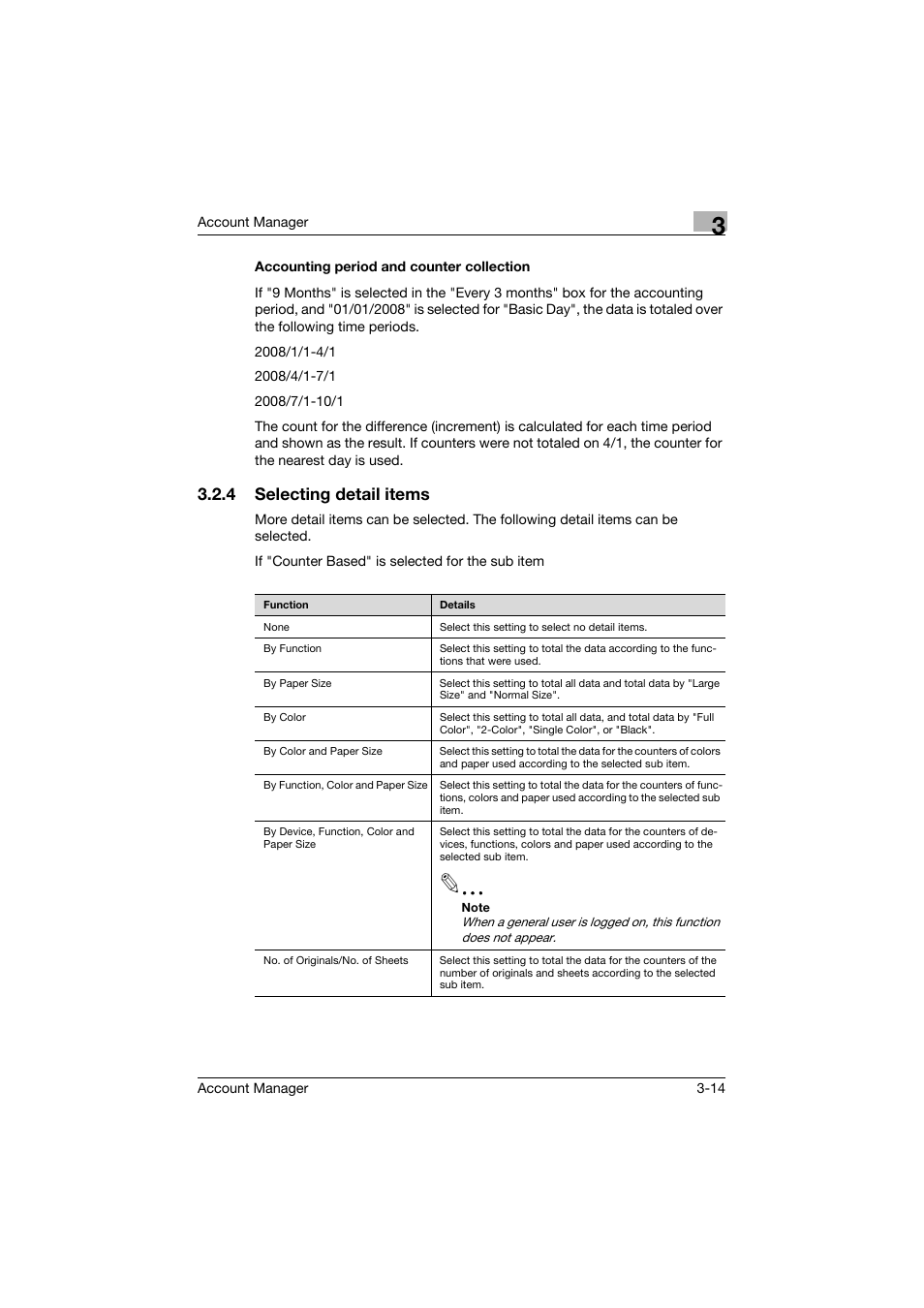Accounting period and counter collection, 4 selecting detail items, Accounting period and counter collection -14 | Selecting detail items -14 | Konica Minolta PageScope Enterprise Suite User Manual | Page 29 / 203