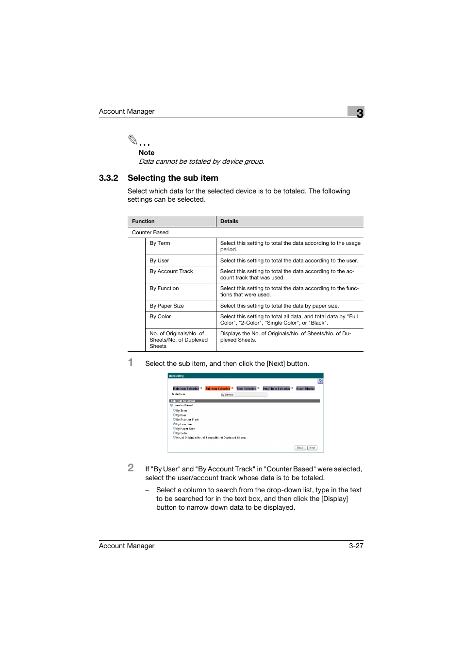 2 selecting the sub item, Selecting the sub item -27 | Konica Minolta PageScope Enterprise Suite User Manual | Page 42 / 203