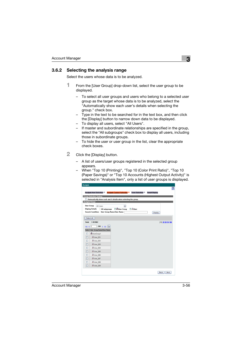 2 selecting the analysis range, Selecting the analysis range -56 | Konica Minolta PageScope Enterprise Suite User Manual | Page 71 / 203