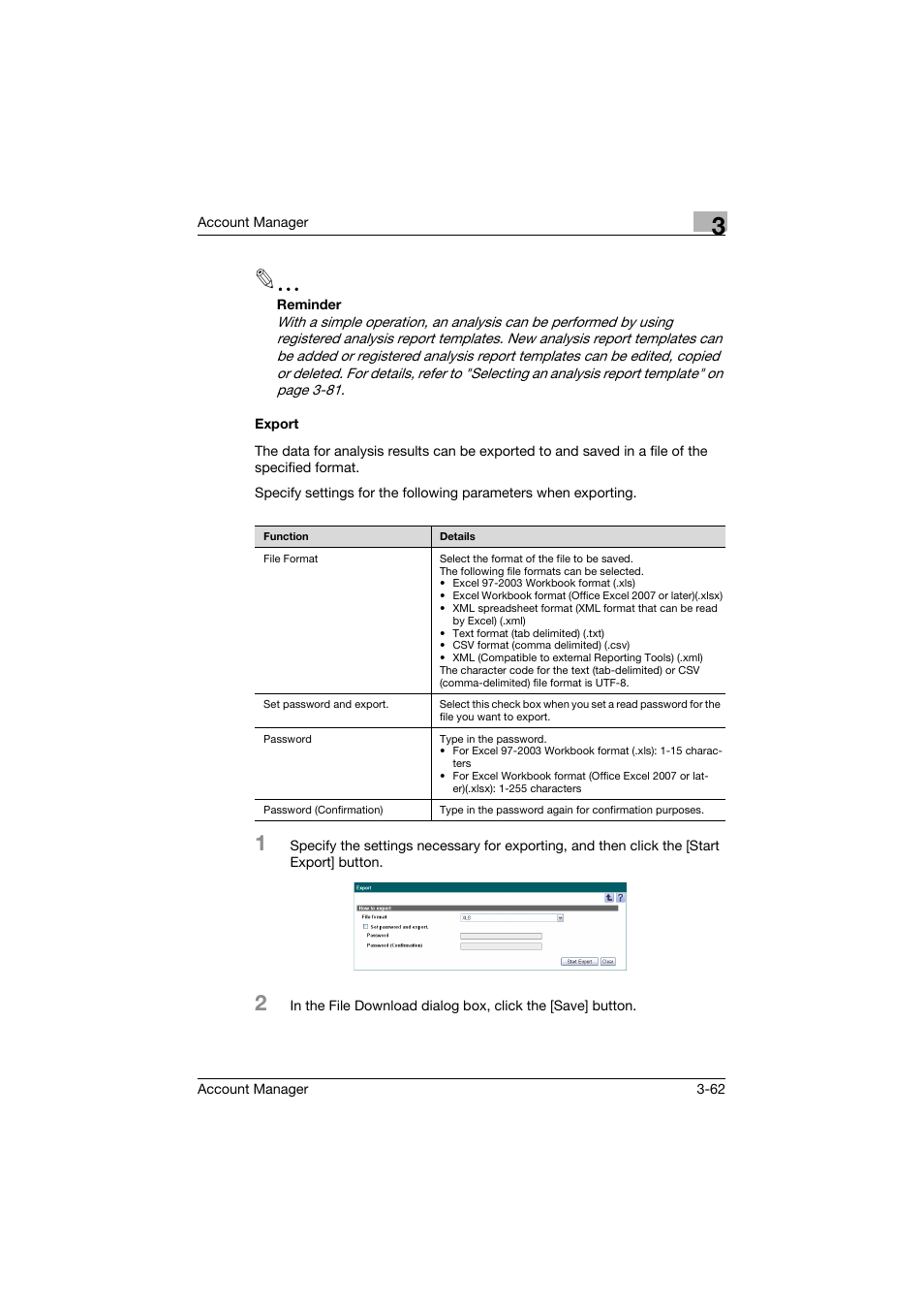 Export, Export -62 | Konica Minolta PageScope Enterprise Suite User Manual | Page 77 / 203