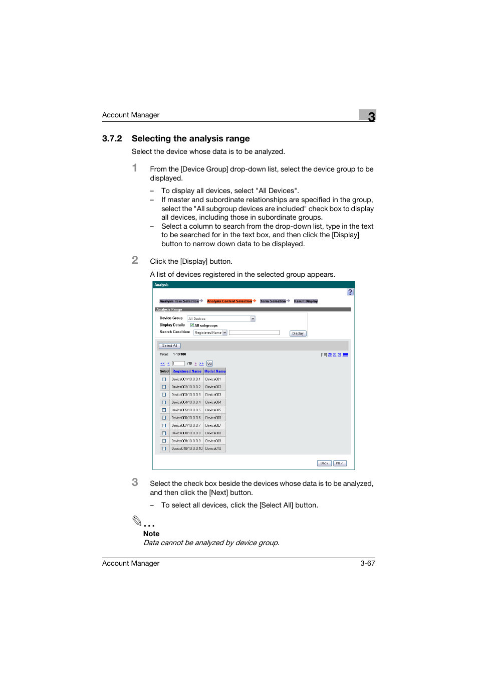 2 selecting the analysis range, Selecting the analysis range -67 | Konica Minolta PageScope Enterprise Suite User Manual | Page 82 / 203