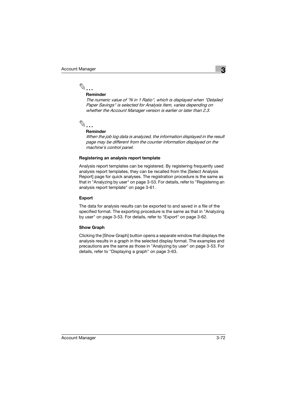 Registering an analysis report template, Export, Show graph | Konica Minolta PageScope Enterprise Suite User Manual | Page 87 / 203