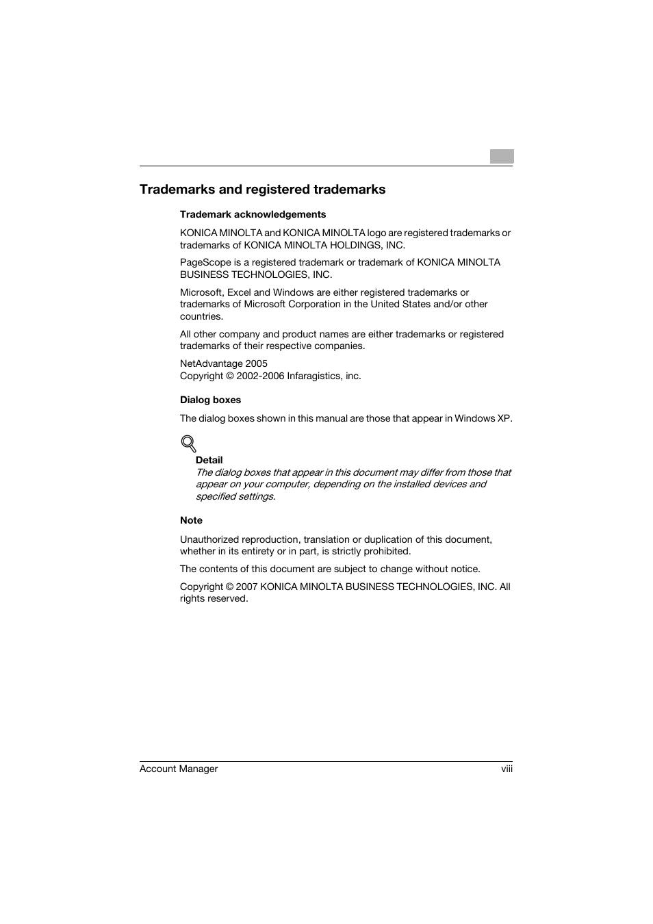 Trademarks and registered trademarks | Konica Minolta PageScope Enterprise Suite User Manual | Page 9 / 203