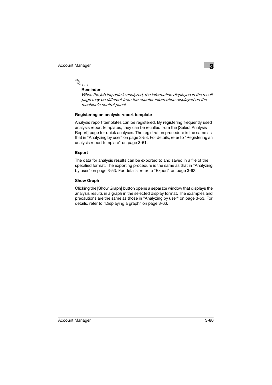 Registering an analysis report template, Export, Show graph | Konica Minolta PageScope Enterprise Suite User Manual | Page 95 / 203