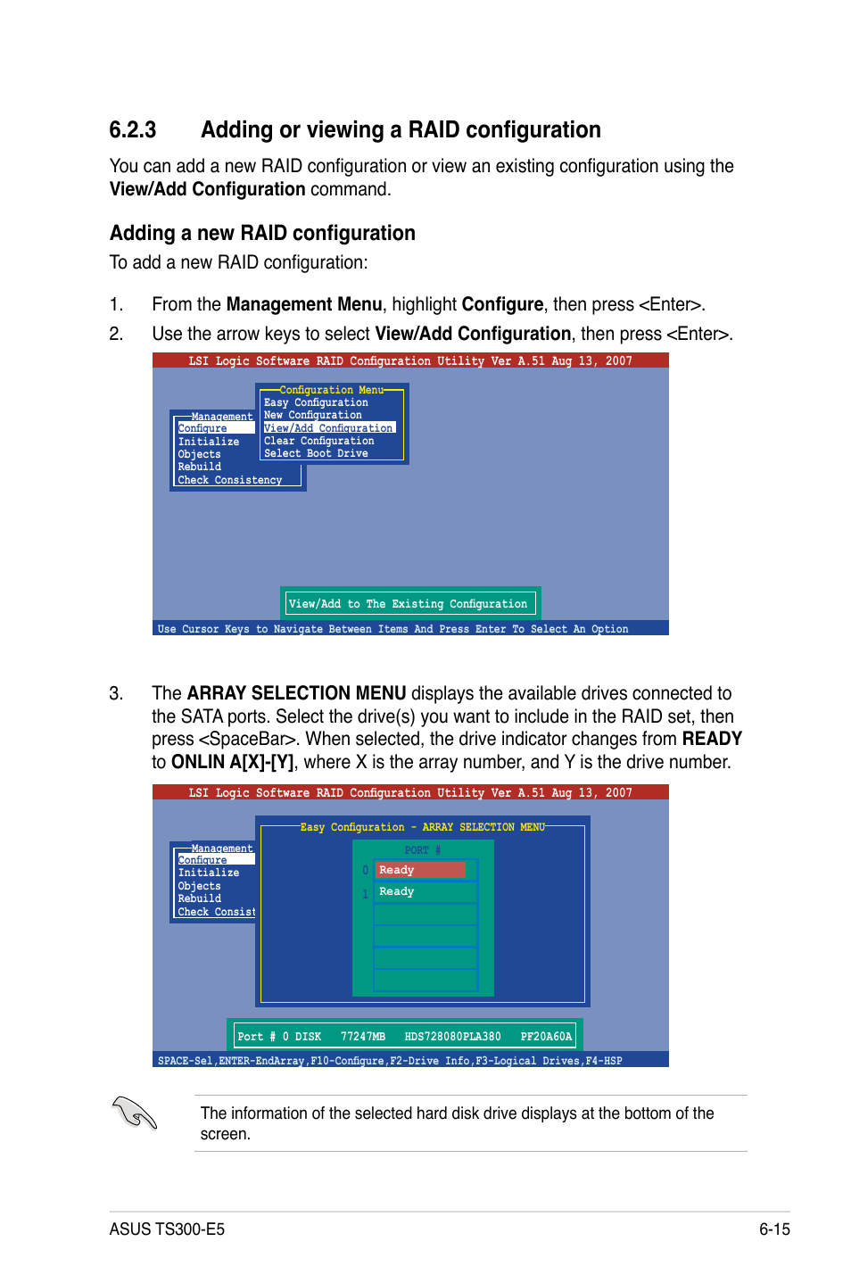 3 adding or viewing a raid configuration, Adding or viewing a raid configuration -15, Adding a new raid configuration | Asus TS300-E5 User Manual | Page 141 / 218