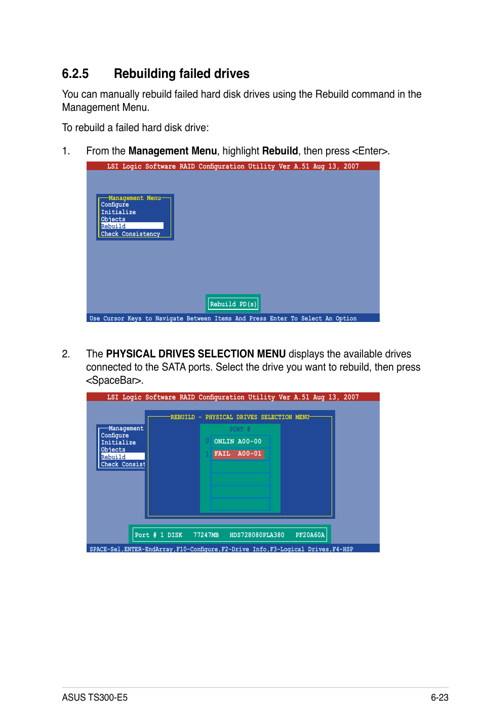 5 rebuilding failed drives, Rebuilding failed drives -23 | Asus TS300-E5 User Manual | Page 149 / 218