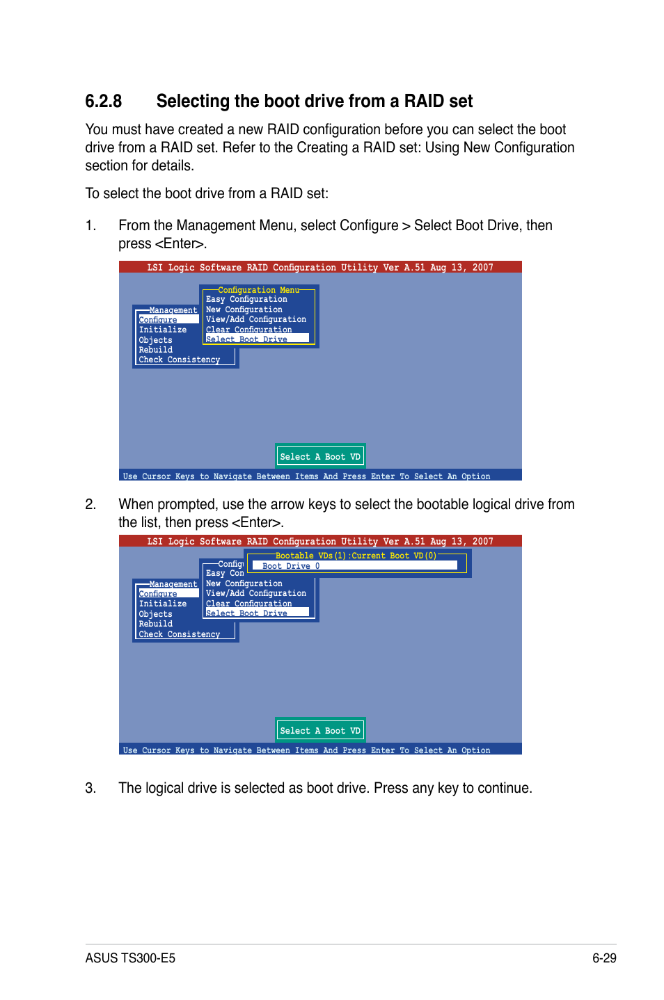 8 selecting the boot drive from a raid set, Selecting the boot drive from a raid set -29 | Asus TS300-E5 User Manual | Page 155 / 218