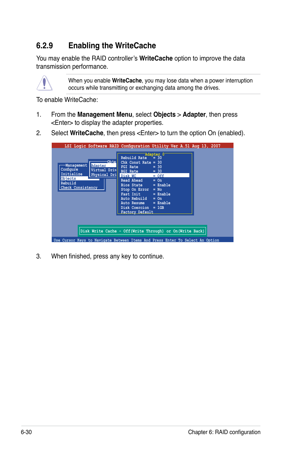 9 enabling the writecache, Enabling the writecache -30 | Asus TS300-E5 User Manual | Page 156 / 218