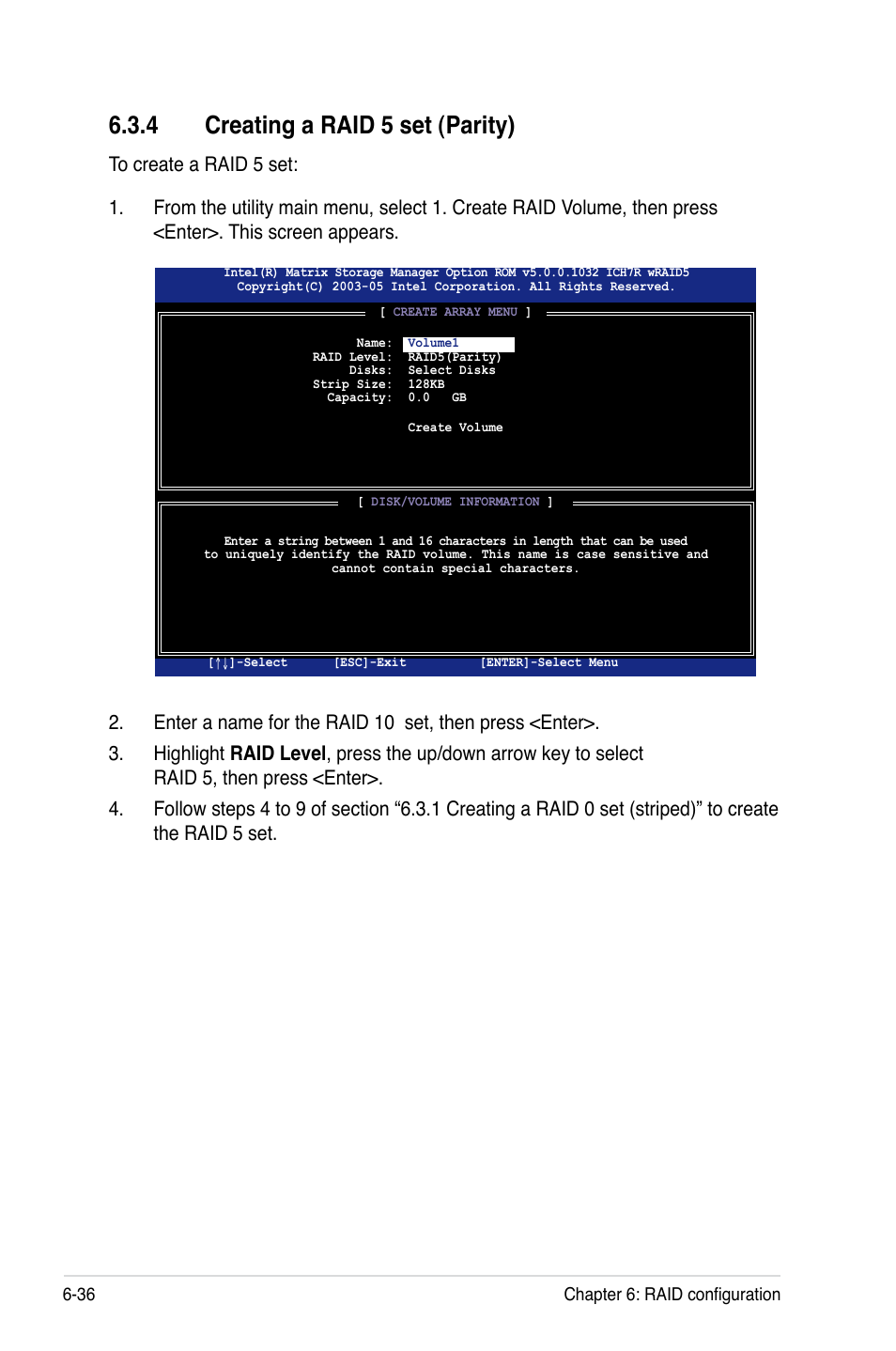 4 creating a raid 5 set (parity), Creating a raid 5 set (parity) -36 | Asus TS300-E5 User Manual | Page 162 / 218