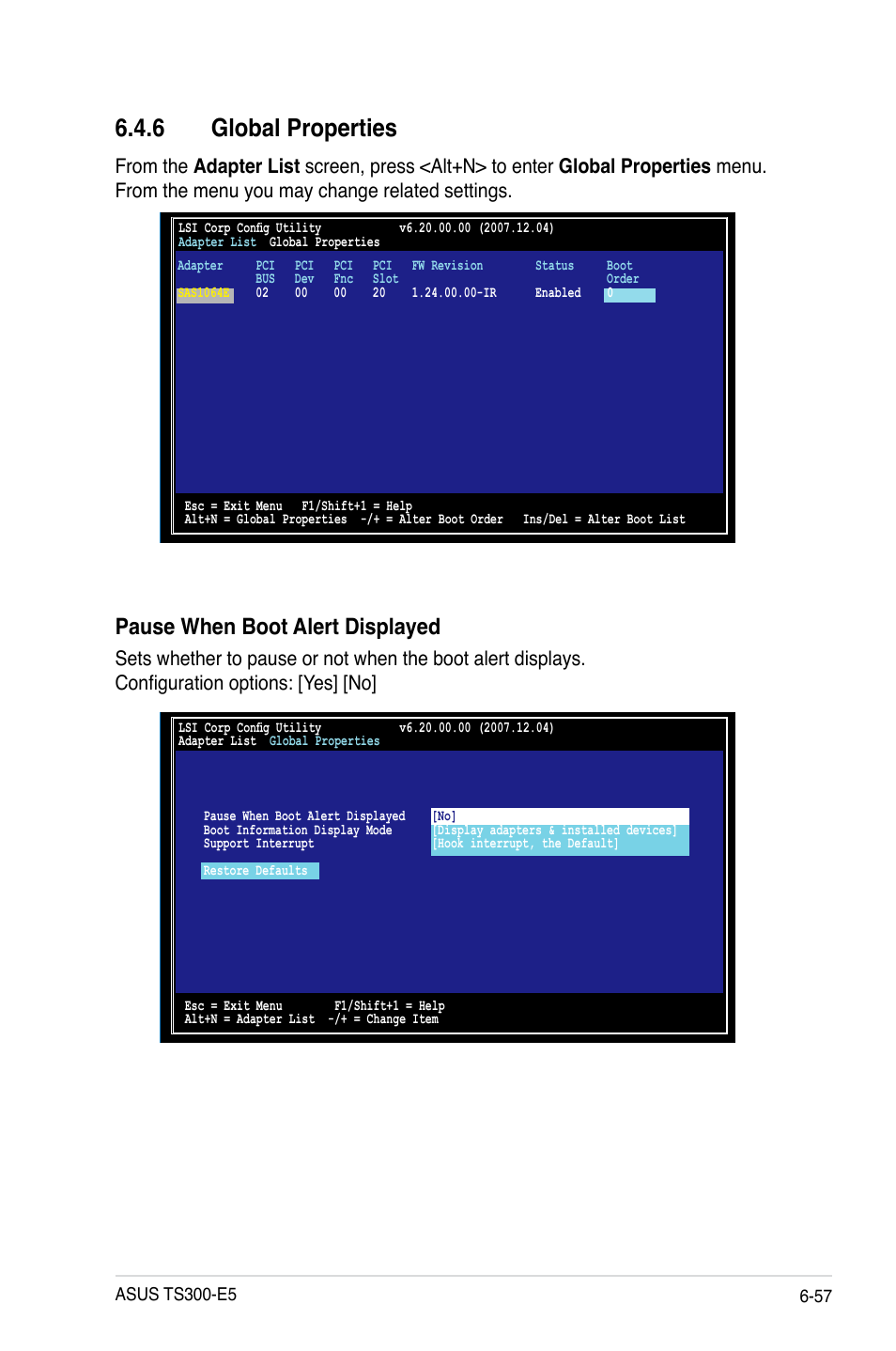 6 global properties, Global properties -57, Pause when boot alert displayed | Asus TS300-E5 User Manual | Page 183 / 218