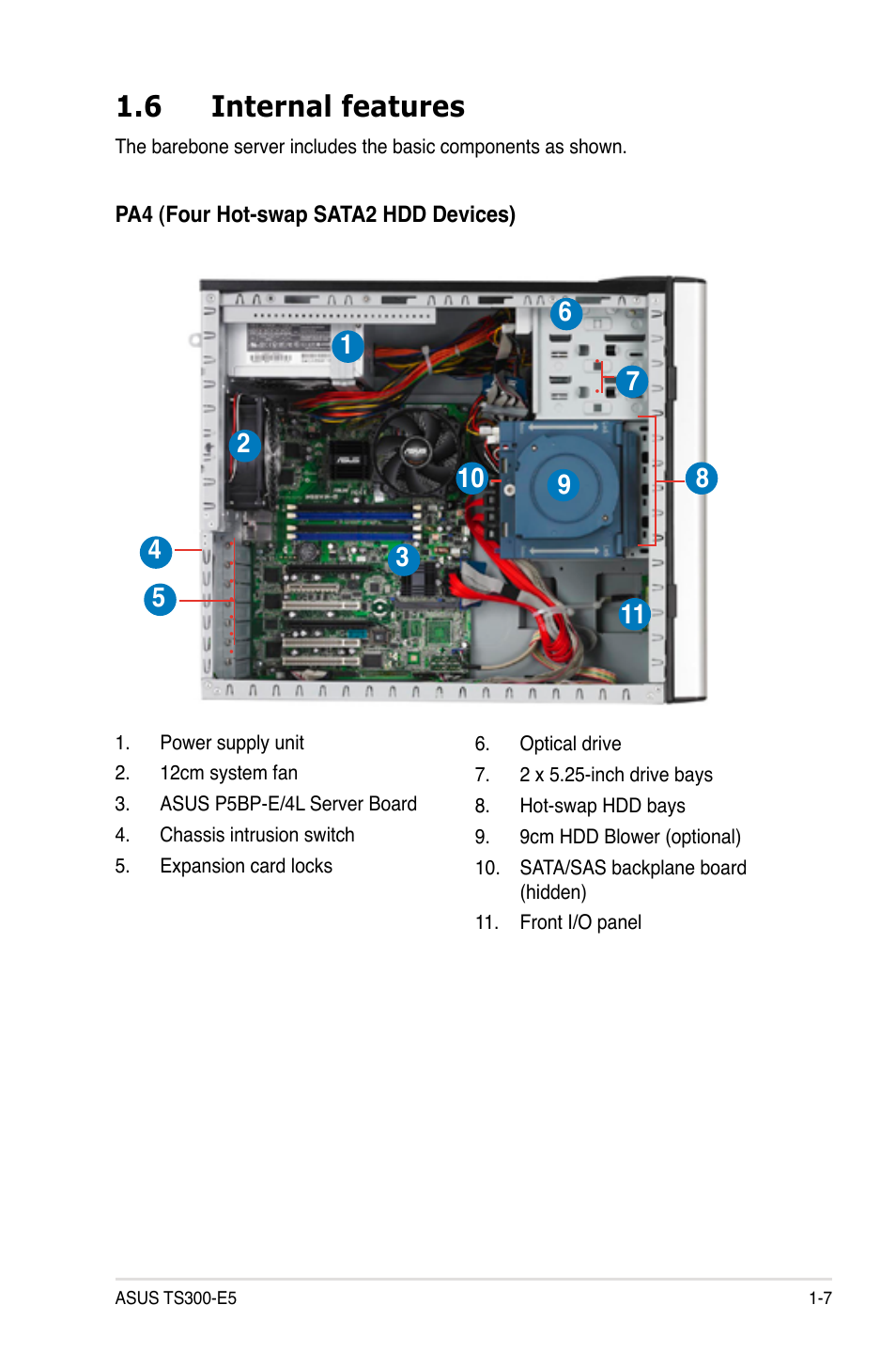 6 internal features, Internal features | Asus TS300-E5 User Manual | Page 19 / 218