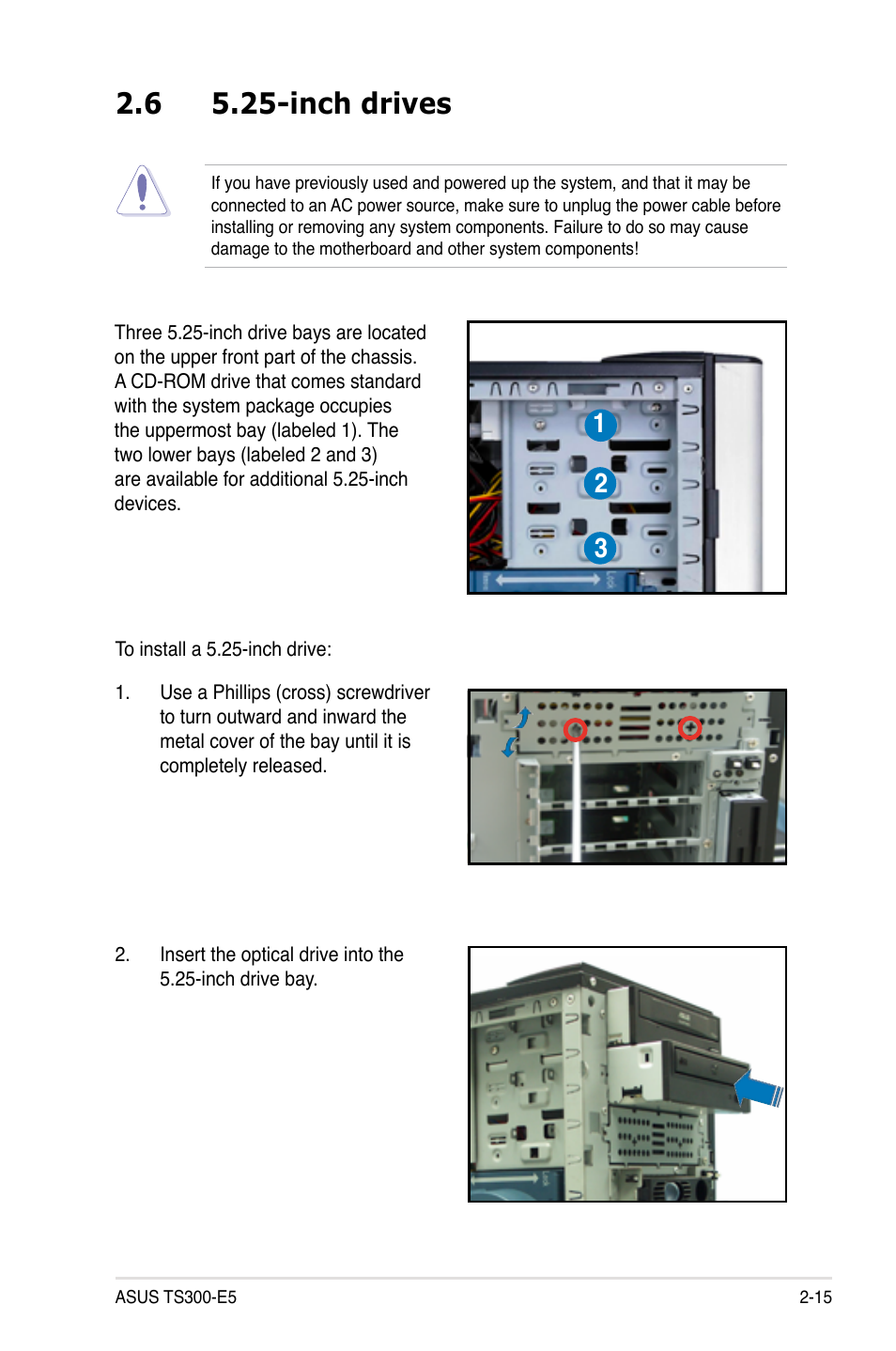 6 5.25-inch drives, Inch drives -15 | Asus TS300-E5 User Manual | Page 37 / 218