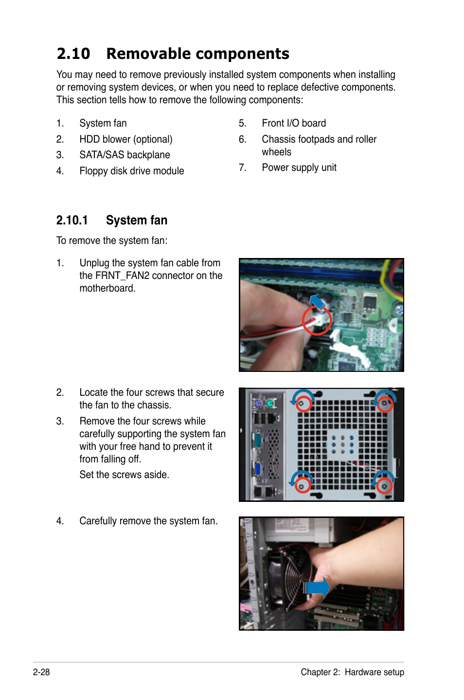 10 removable components, 1 system fan, 10 removable components -28 | 1 system fan -28 | Asus TS300-E5 User Manual | Page 50 / 218