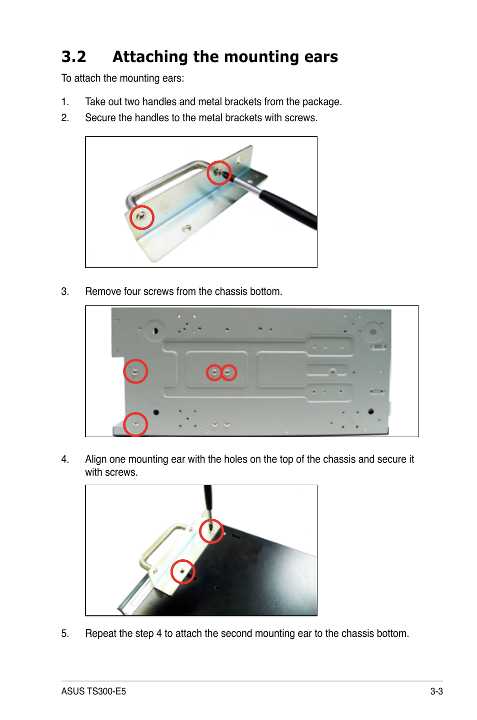 2 attaching the mounting ears, Attaching the mounting ears -3 | Asus TS300-E5 User Manual | Page 69 / 218