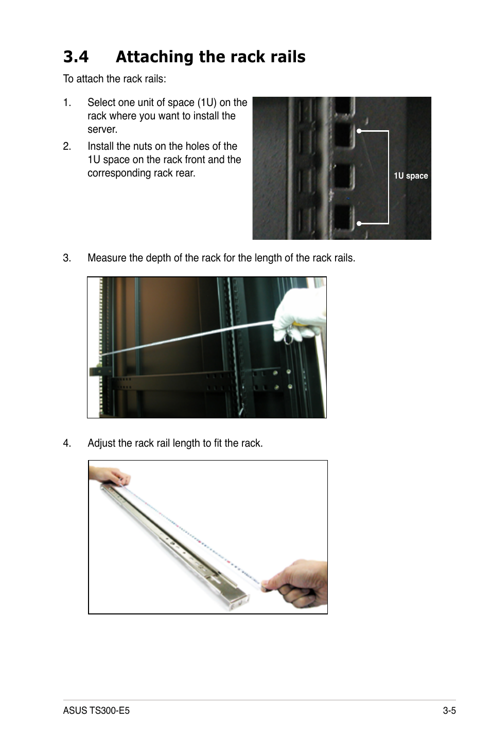 4 attaching the rack rails, Attaching the rack rails -5 | Asus TS300-E5 User Manual | Page 71 / 218