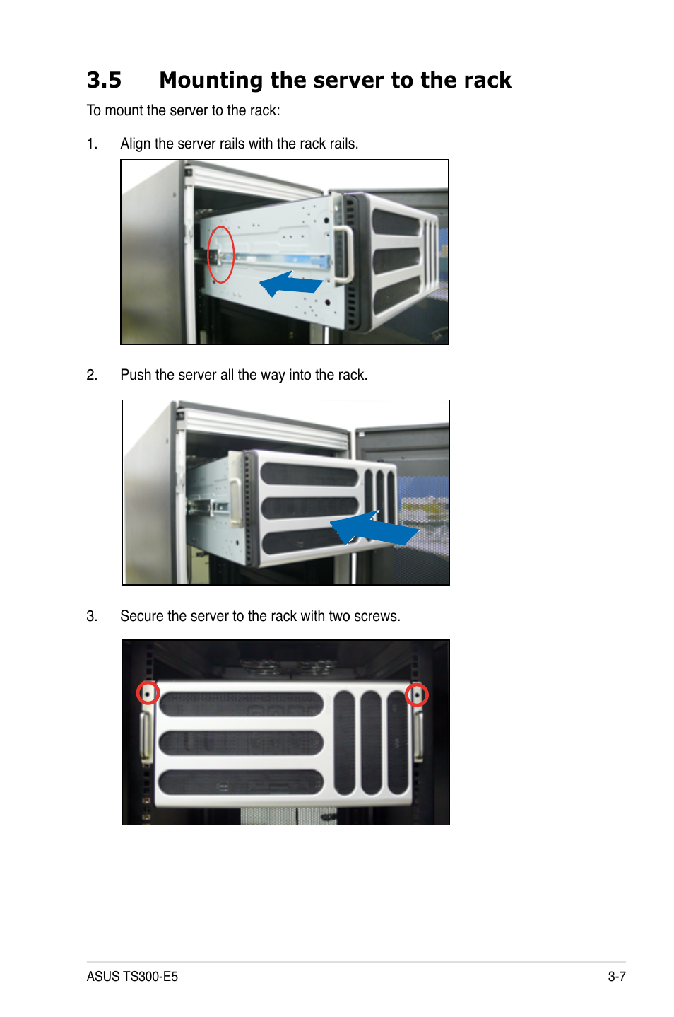 5 mounting the server to the rack, Mounting the server to the rack -7 | Asus TS300-E5 User Manual | Page 73 / 218