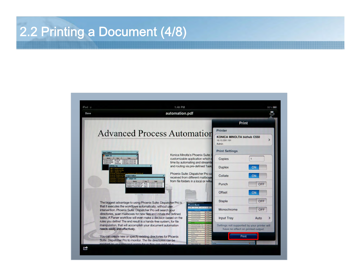 2 printing a document (4/8) | Konica Minolta PageScope Mobile User Manual | Page 13 / 69