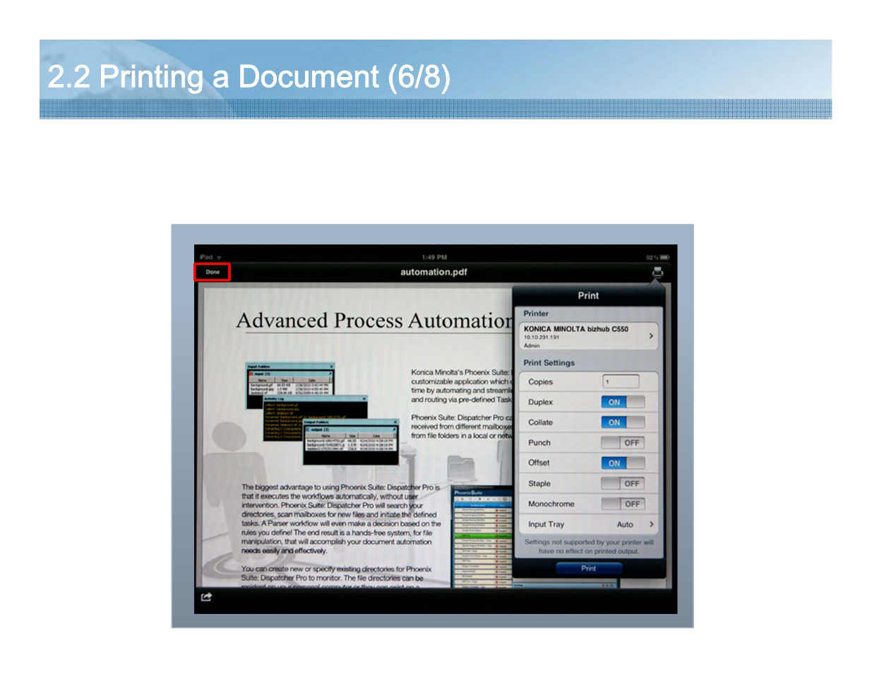 2 printing a document (6/8) | Konica Minolta PageScope Mobile User Manual | Page 15 / 69