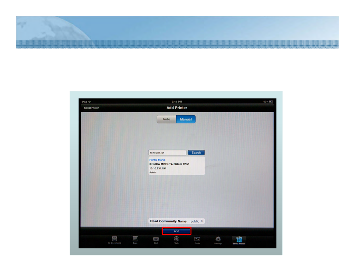 4 connect to a printer (9/10) | Konica Minolta PageScope Mobile User Manual | Page 30 / 69