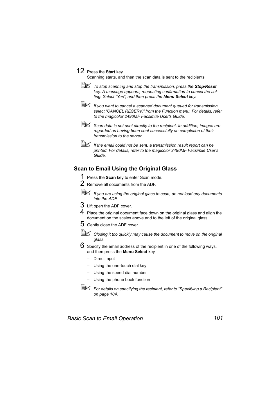 Scan to email using the original glass, Scan to email using the original glass 101 | Konica Minolta Magicolor 2490MF User Manual | Page 113 / 214