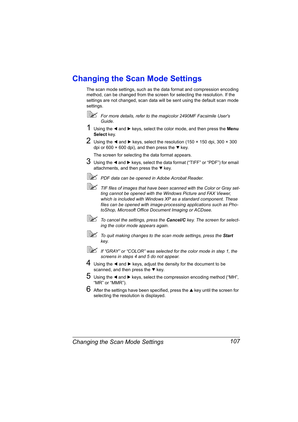 Changing the scan mode settings, Changing the scan mode settings 107 | Konica Minolta Magicolor 2490MF User Manual | Page 119 / 214