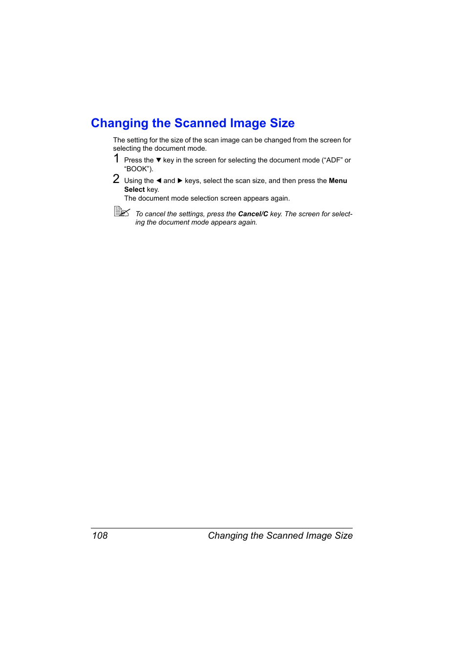 Changing the scanned image size, Changing the scanned image size 108 | Konica Minolta Magicolor 2490MF User Manual | Page 120 / 214