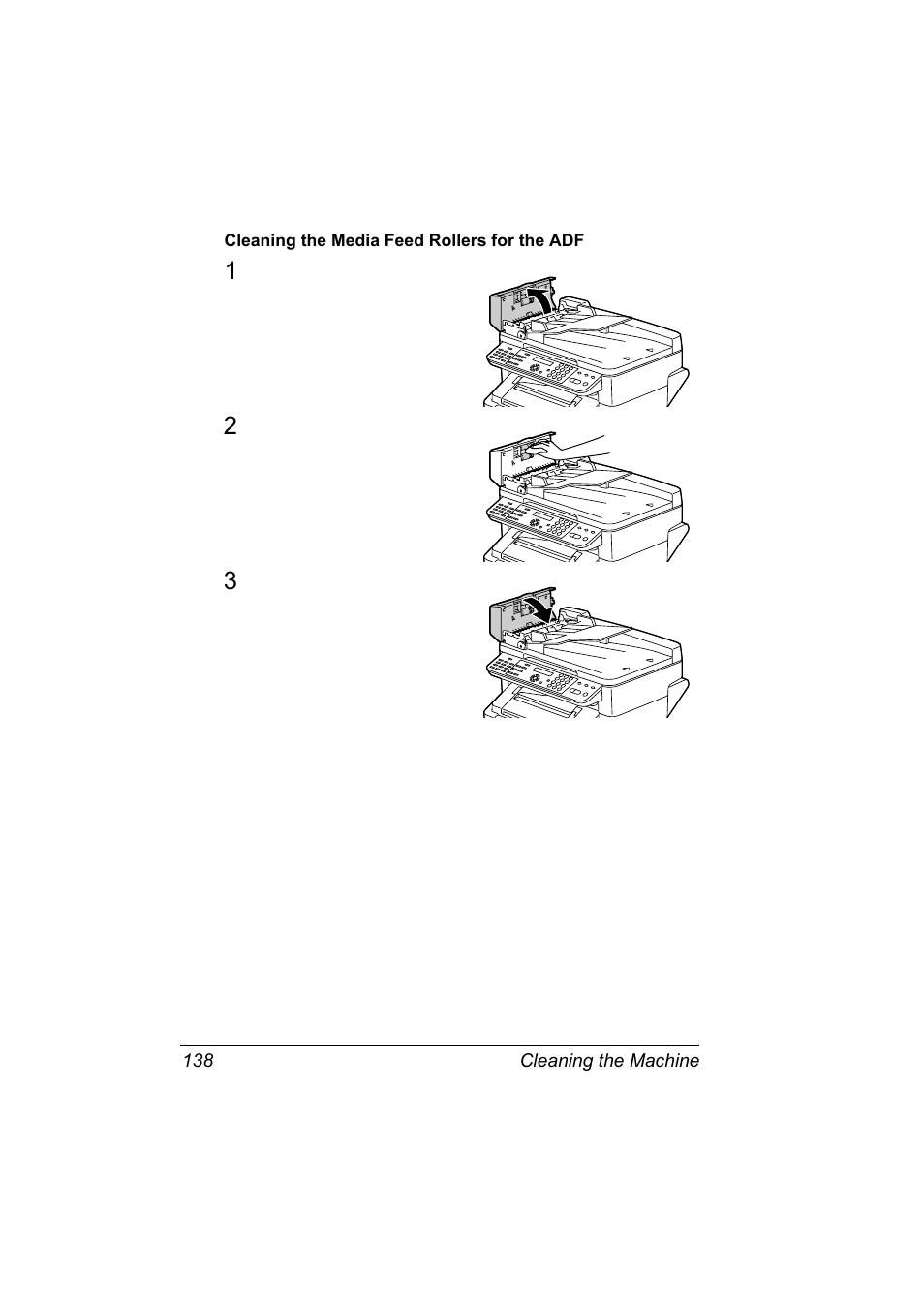 Cleaning the media feed rollers for the adf, Cleaning the media feed rollers for the adf 138 | Konica Minolta Magicolor 2490MF User Manual | Page 150 / 214