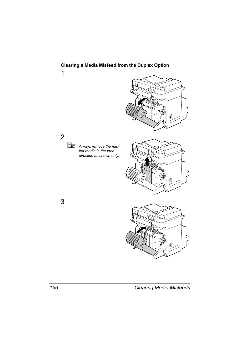 Clearing a media misfeed from the duplex option | Konica Minolta Magicolor 2490MF User Manual | Page 168 / 214