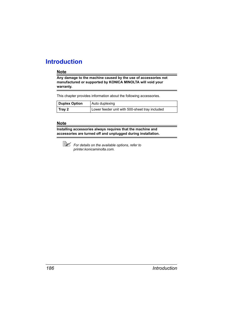 Introduction, Introduction 186 | Konica Minolta Magicolor 2490MF User Manual | Page 198 / 214