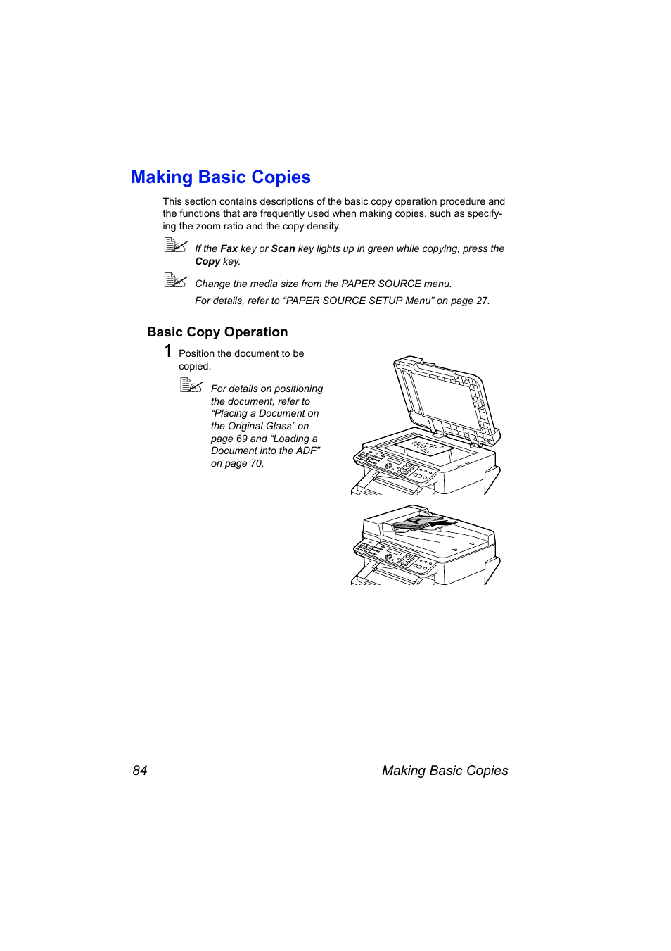 Making basic copies, Basic copy operation, Making basic copies 84 | Basic copy operation 84 | Konica Minolta Magicolor 2490MF User Manual | Page 96 / 214