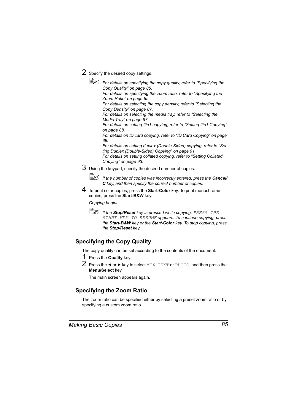 Specifying the copy quality, Specifying the zoom ratio | Konica Minolta Magicolor 2490MF User Manual | Page 97 / 214