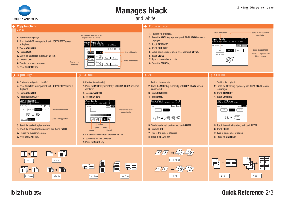 Manages black, Quick reference 2/3, And white | Konica Minolta bizhub 25e User Manual | Page 2 / 3