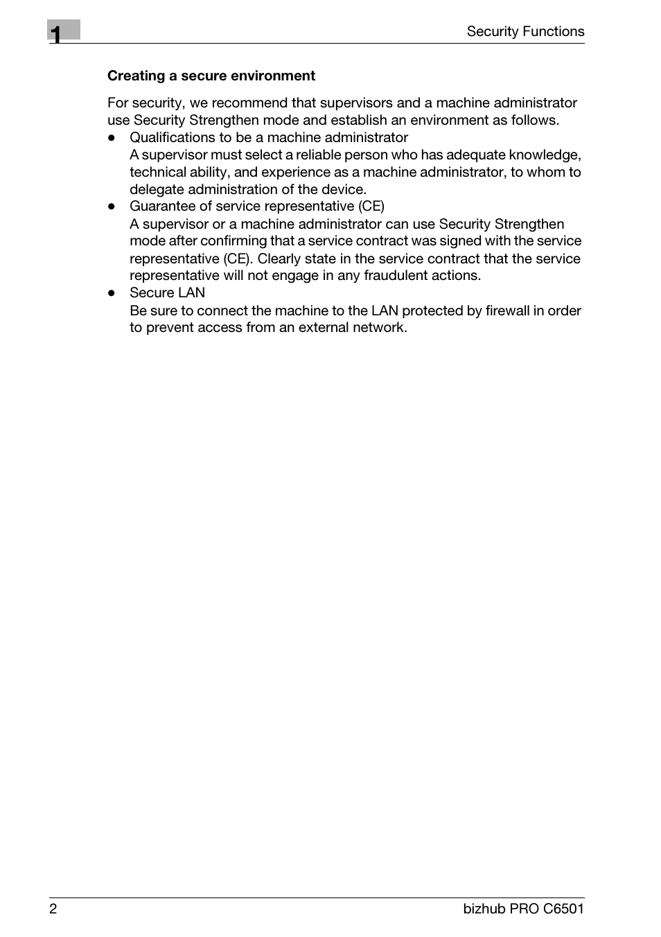 Creating a secure environment | Konica Minolta bizhub PRO C6501 User Manual | Page 10 / 32