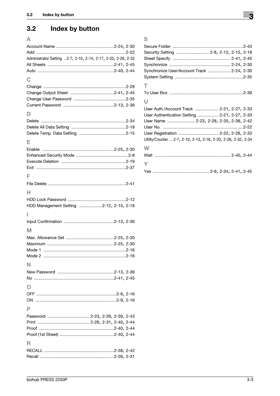 2 index by button, Index by button -3 | Konica Minolta bizhub PRESS 2250P User Manual | Page 55 / 57