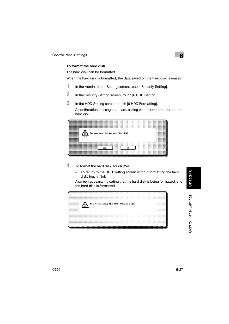 To format the hard disk, To format the hard disk -27 | Konica Minolta BIZHUB C351 User Manual | Page 152 / 194