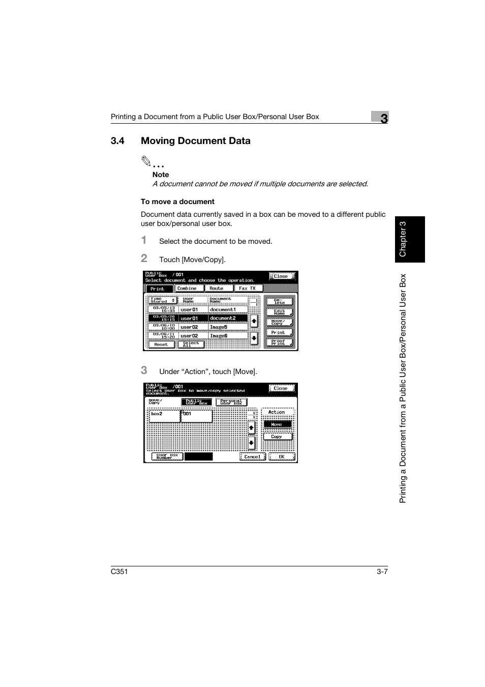 4 moving document data, To move a document, Moving document data -7 | To move a document -7 | Konica Minolta BIZHUB C351 User Manual | Page 44 / 194