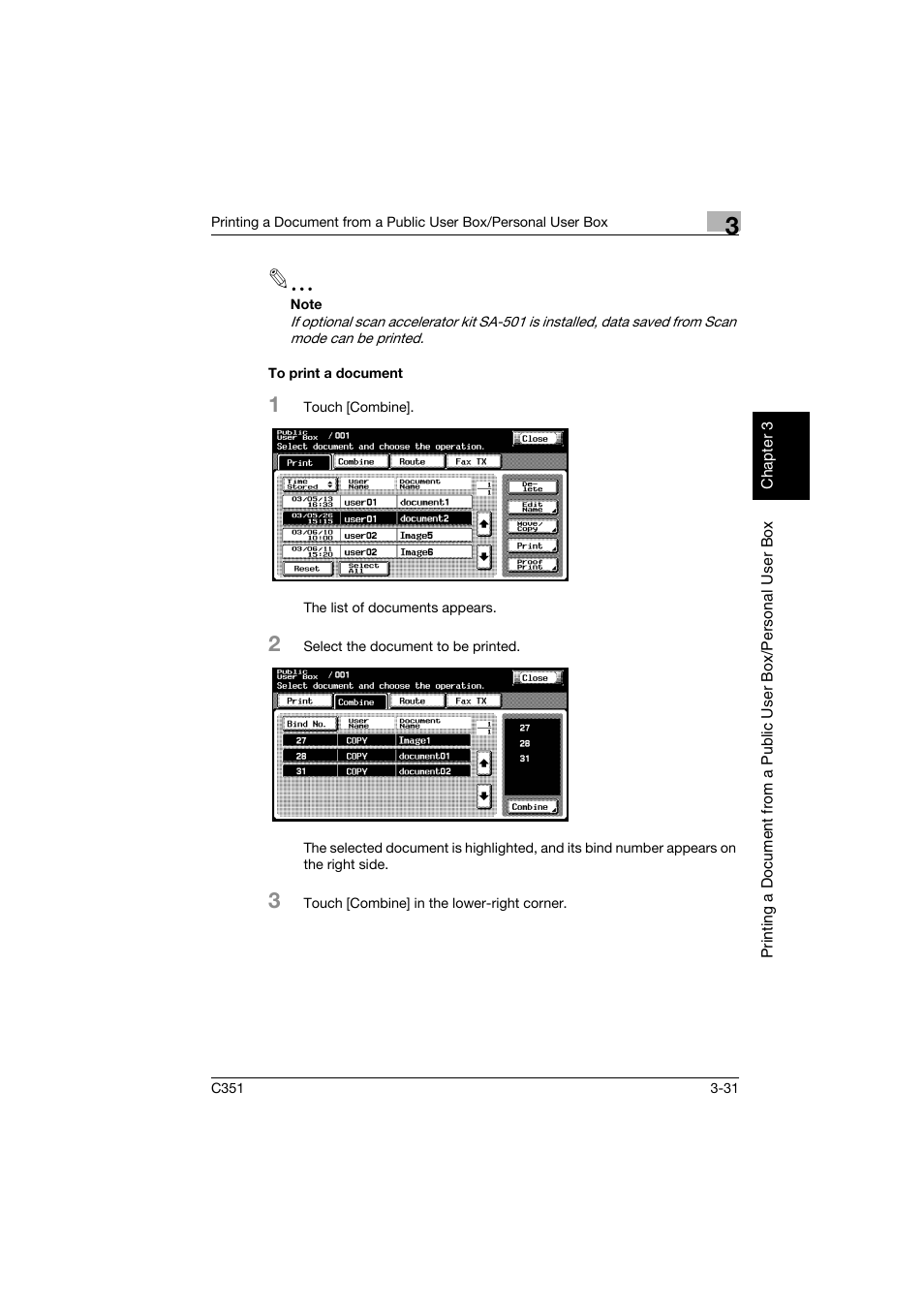 To print a document, To print a document -31 | Konica Minolta BIZHUB C351 User Manual | Page 68 / 194