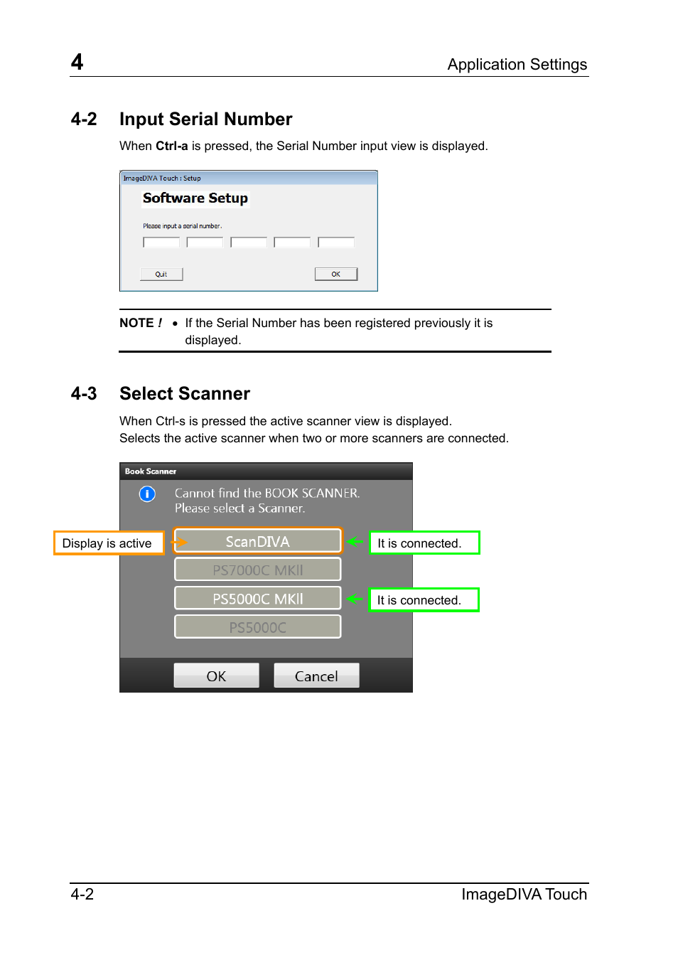 2 input serial number, 3 select scanner | Konica Minolta ScanDiva User Manual | Page 26 / 34