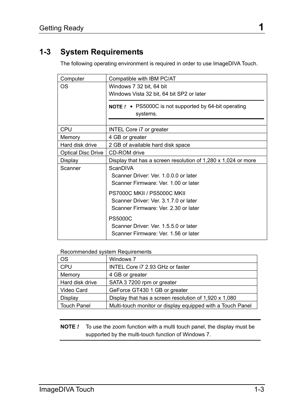 3 system requirements, Getting ready, Imagediva touch 1-3 | Konica Minolta ScanDiva User Manual | Page 5 / 34